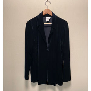 Coldwater Creek Jacket Womens Size 16 Blue Velvet Stretch Lined Classic Neutral